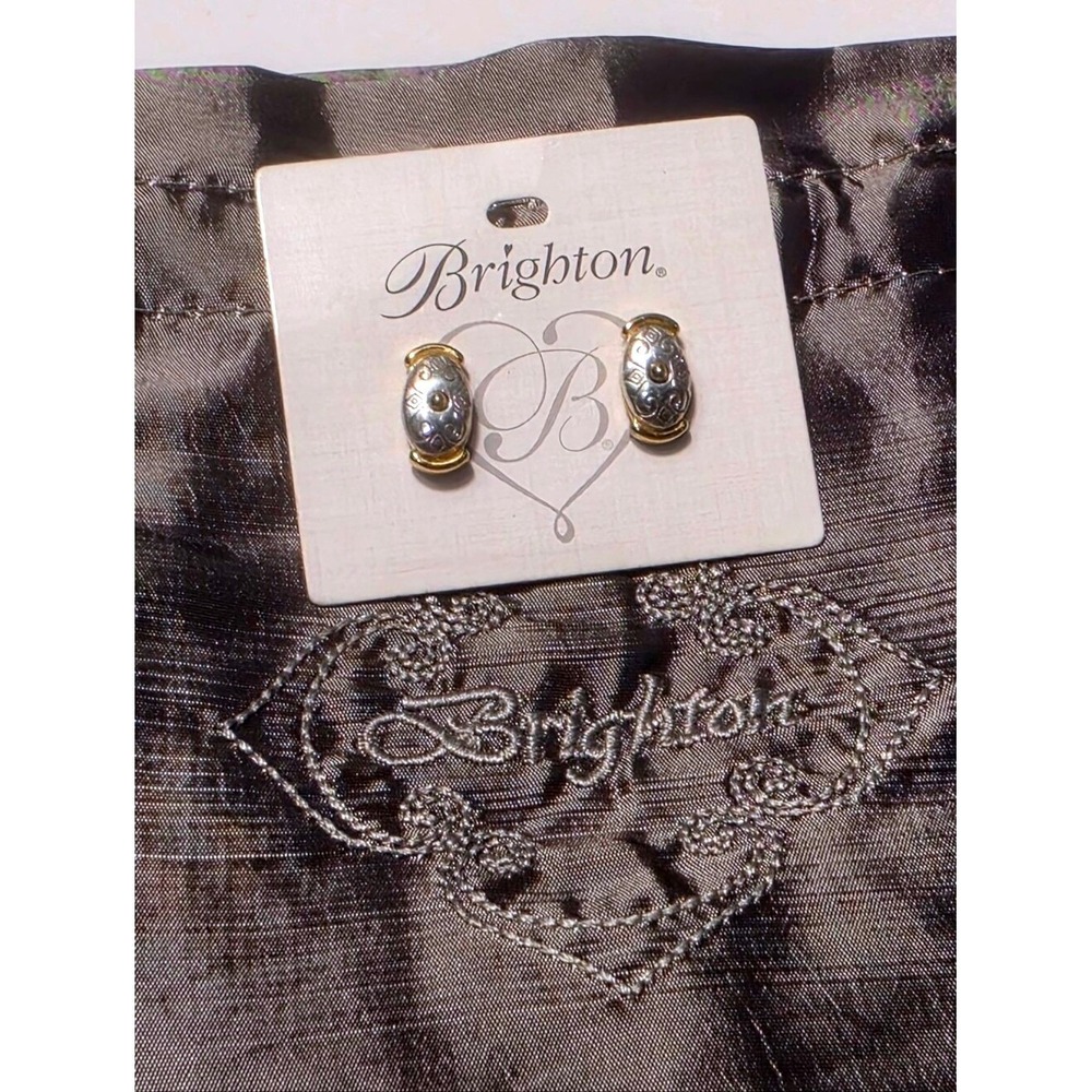 Brighton Silver Gold Filigree Scroll Oval‎ Stud Earrings Swarovski Crystal New